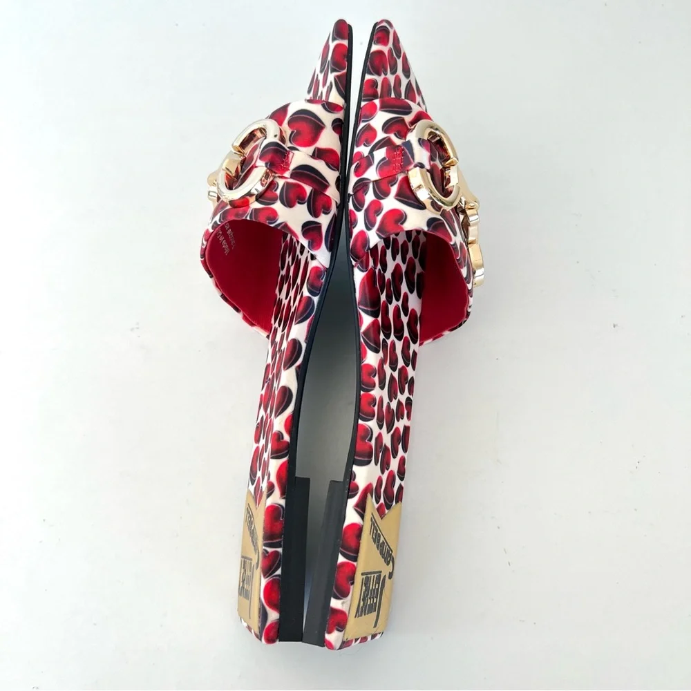JEFFREY CAMPBELL Chantria Red Hearts Gold Buckle Flats Slides Sandals Sz 8 NWOB - Picture 6 of 11